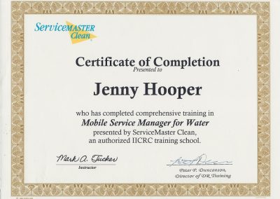 Certificate of training in Mobile Service Manager for Water