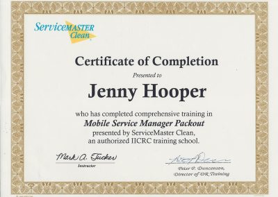 ServiceMaster Clean Mobile Service Manager Packout Certification