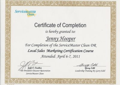 Certificate for completion of the ServiceMaster Clean DR Sale Marketing Course
