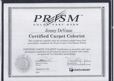PRISM Color Fast Dyes Certified Carpet Colorist